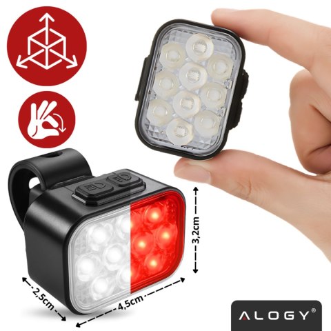 Lampka rowerowa LED 500 LM 200 LM Alogy DuoRide™ Lights 20 LED Latarka na rower wodoodporne światło światełko na przód i tył prz