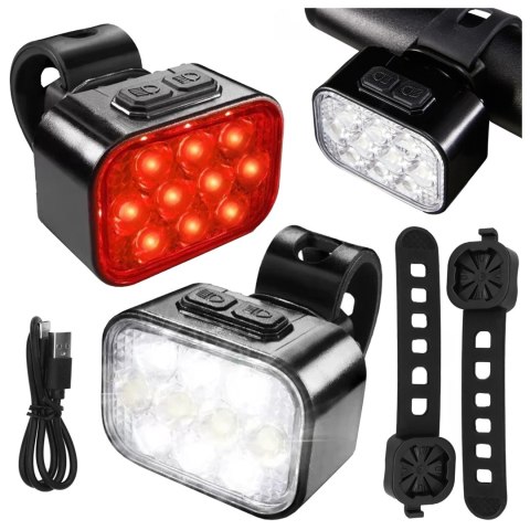 Lampka rowerowa LED 500 LM 200 LM Alogy DuoRide™ Lights 20 LED Latarka na rower wodoodporne światło światełko na przód i tył prz