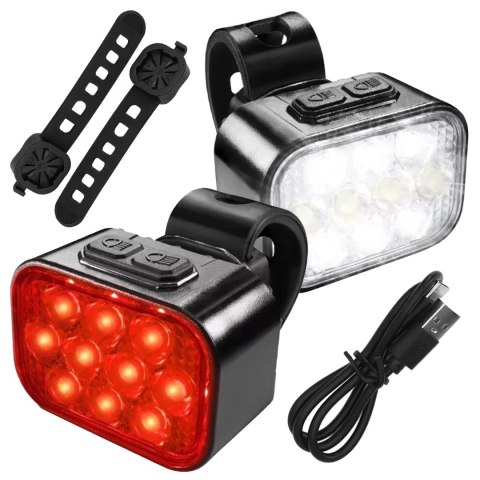 Lampka rowerowa LED 500 LM 200 LM Alogy DuoRide™ Lights 20 LED Latarka na rower wodoodporne światło światełko na przód i tył prz