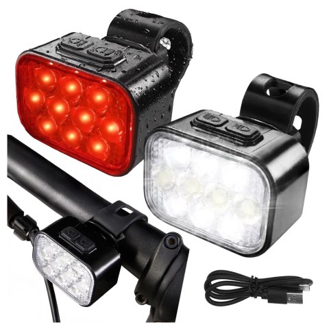 Lampka rowerowa LED 500 LM 200 LM Alogy DuoRide™ Lights 20 LED Latarka na rower wodoodporne światło światełko na przód i tył prz