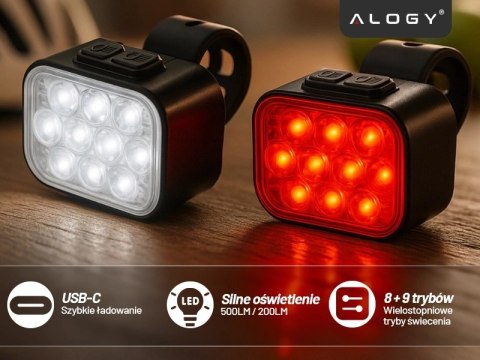 Lampka rowerowa LED 500 LM 200 LM Alogy DuoRide™ Lights 20 LED Latarka na rower wodoodporne światło światełko na przód i tył prz