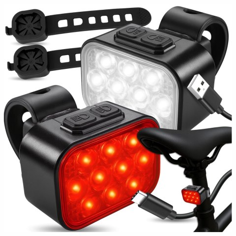Lampka rowerowa LED 500 LM 200 LM Alogy DuoRide™ Lights 20 LED Latarka na rower wodoodporne światło światełko na przód i tył prz