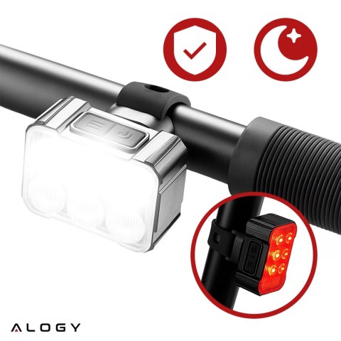 Lampka rowerowa LED Alogy SafeRide™ Lights Latarka na rower wodoodporne światło światełko na przód i tył przednia tylna 2 sztuki