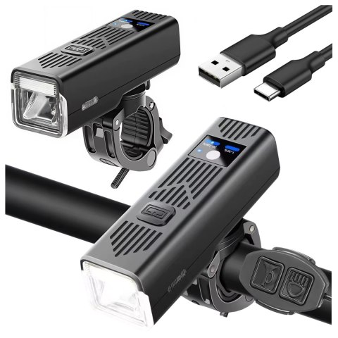 Lampka rowerowa SUPER JASNA 8H ŚWIECENIA przód LED przednia światło roweru z DZWONKIEM przewodowym oświetlenie 450LM 2000MAH wod