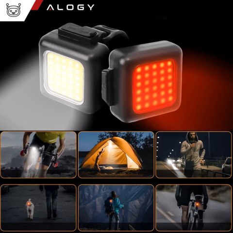 Lampka rowerowa na rower przednia tylna zestaw 2 lampek przód + tył COB USB Alogy Bike Light