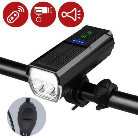 Lampka rowerowa solarna przód LED przednia światło roweru z panelem słonecznym klaksonem super mocna 1000LM 4400MAH oświetlenie 