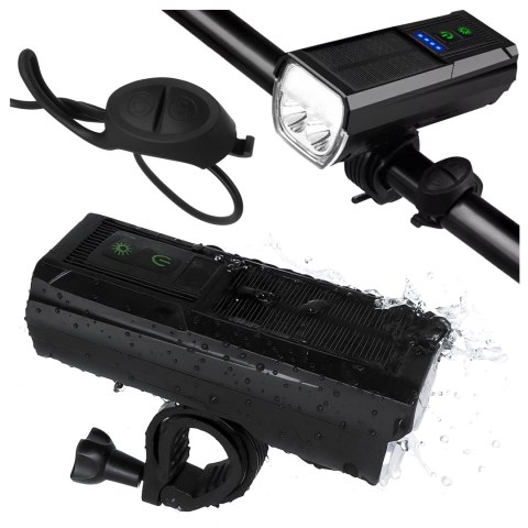 Lampka rowerowa solarna przód LED przednia światło roweru z panelem słonecznym klaksonem super mocna 1000LM 4400MAH oświetlenie 