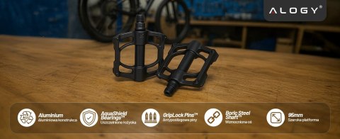 Pedały rowerowe Alogy do roweru szosowego i górskiego platformowe MTB aluminiowe komplet 2szt Aluminium z potrójnym łożyskiem Cz
