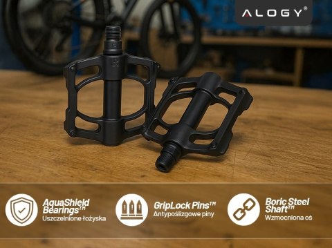 Pedały rowerowe Alogy do roweru szosowego i górskiego platformowe MTB aluminiowe komplet 2szt Aluminium z potrójnym łożyskiem Cz