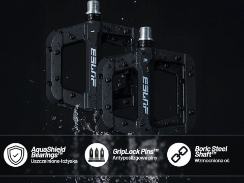 Pedały rowerowe platformowe do roweru szosowego i górskiego platformowe MTB 3 łożyska czarne komplet [2szt.] Czarne