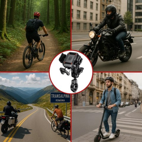 Uchwyt Motocyklowy Rowerowy na kierownicę KEWIG M33-C1 na telefon z systemem przeciwwstrząsowym na motor quada skuter Czarny