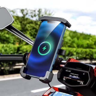 Uchwyt Motocyklowy na kierownicę KEWIG M14-A1 na telefon z ładowarką Qi + PD USB-C na motor quada skuter Czarny