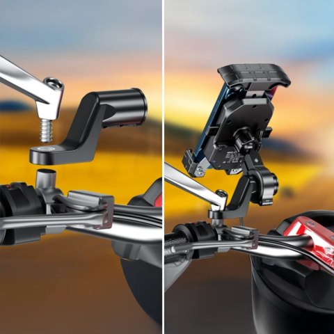 Uchwyt Motocyklowy na kierownicę KEWIG M14-A1 na telefon z ładowarką Qi + PD USB-C na motor quada skuter Czarny