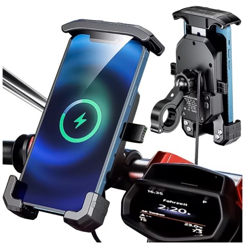 Uchwyt Motocyklowy na kierownicę KEWIG M14-A1 na telefon z ładowarką Qi + PD USB-C na motor quada skuter Czarny