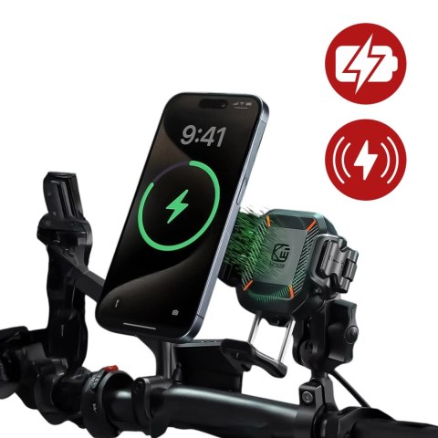 Uchwyt Motocyklowy na kierownicę KEWIG M33-A1 na telefon z ładowarką Qi 15W + PD 30W USB-C z systemem przeciwwstrząsowym na moto