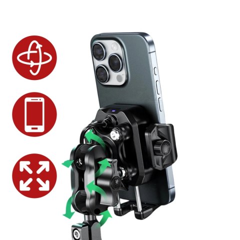 Uchwyt Motocyklowy na kierownicę KEWIG M33-A1 na telefon z ładowarką Qi 15W + PD 30W USB-C z systemem przeciwwstrząsowym na moto