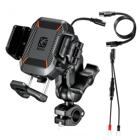 Uchwyt Motocyklowy na kierownicę KEWIG M33-A1 na telefon z ładowarką Qi 15W + PD 30W USB-C z systemem przeciwwstrząsowym na moto