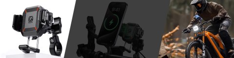 Uchwyt Motocyklowy na kierownicę KEWIG M33-A1 na telefon z ładowarką Qi 15W + PD 30W USB-C z systemem przeciwwstrząsowym na moto