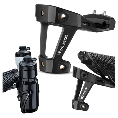 Adapter Rowerowy pod Siodełko - Uchwyt na 2 Koszyki na Bidon, Bike Seat Mount, Montaż do Sztycy, Aluminiowy, Czarny
