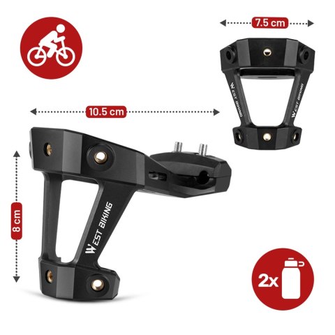 Adapter Rowerowy pod Siodełko - Uchwyt na 2 Koszyki na Bidon, Bike Seat Mount, Montaż do Sztycy, Aluminiowy, Czarny