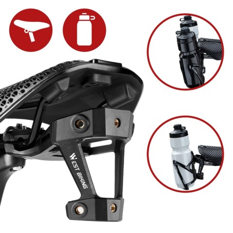 Adapter Rowerowy pod Siodełko - Uchwyt na 2 Koszyki na Bidon, Bike Seat Mount, Montaż do Sztycy, Aluminiowy, Czarny