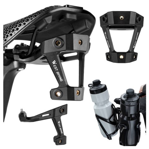 Adapter Rowerowy pod Siodełko - Uchwyt na 2 Koszyki na Bidon, Bike Seat Mount, Montaż do Sztycy, Aluminiowy, Czarny
