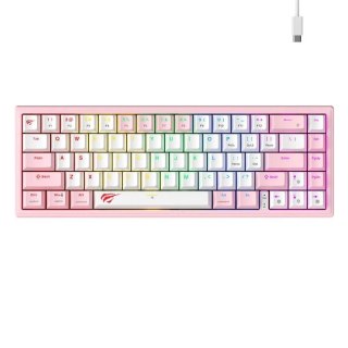 Klawiatura Mechaniczna Gamingowa Havit KB874L RGB 67 Klawiszy Różowo-Biała