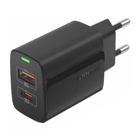 Ładowarka Foneng EU66 USB-A + USB-C 20W QC3.0 PD PPS LED Czarna
