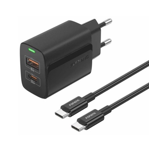 Ładowarka Foneng EU66 USB-C + USB-A 20W QC3.0 PPS FCP LED Czarna