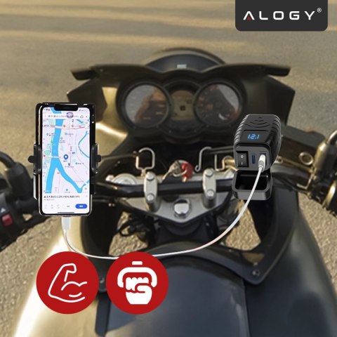 Ładowarka Motocyklowa z Wyświetlaczem, Szybkie Ładowanie 36W PD + QC 3.0, Porty USB-A i USB-C, Wodoodporna i Solidna, Alogy Moto