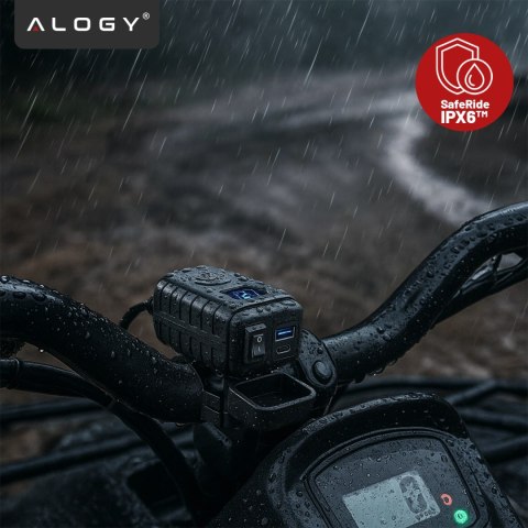 Ładowarka Motocyklowa z Wyświetlaczem, Szybkie Ładowanie 36W PD + QC 3.0, Porty USB-A i USB-C, Wodoodporna i Solidna, Alogy Moto