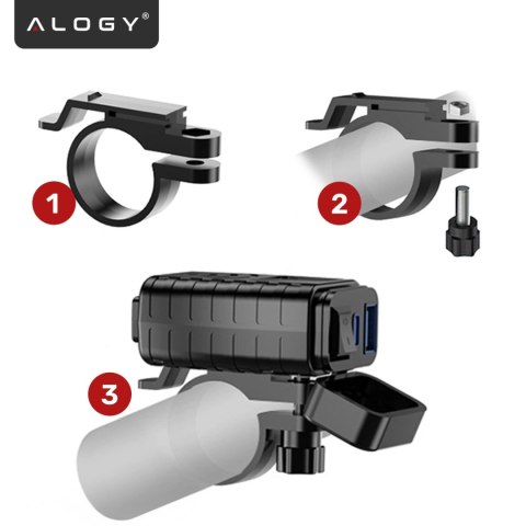 Ładowarka Motocyklowa z Wyświetlaczem, Szybkie Ładowanie 36W PD + QC 3.0, Porty USB-A i USB-C, Wodoodporna i Solidna, Alogy Moto