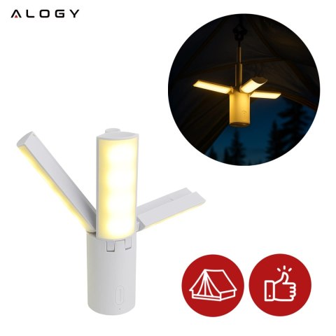 Lampa Zewnętrzna LED z Haczykiem 4000mAh 12h, Przenośna, Energooszczędna, Ogrodowa, Kempingowa i Domowa Alogy OutdoorLamp™ - Bia