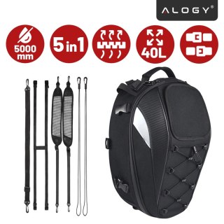 Plecak torba motocyklowa wodoodporna 40L - 5w1 - kufer, podsiodłowa, bagażnikowa, na kask, z pokrowcem, Nylon, torba miejska na 