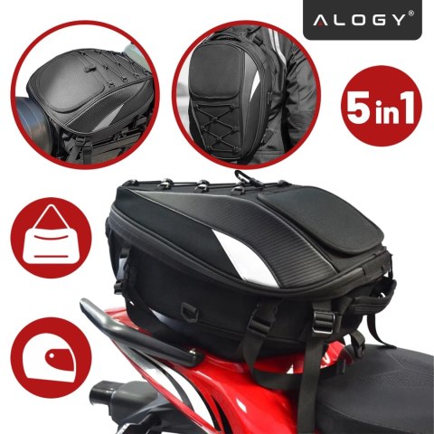 Plecak torba motocyklowa wodoodporna 40L - 5w1 - kufer, podsiodłowa, bagażnikowa, na kask, z pokrowcem, Nylon, torba miejska na 