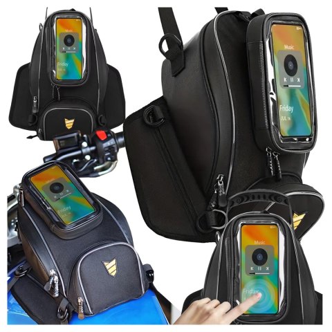 Sakwa Motocyklowa z Odczepianym Etui na Telefon, Wodoodporna Torba na Motor z Przegrodami i Mocowaniem na Zbiornik, Pojemna i Tr