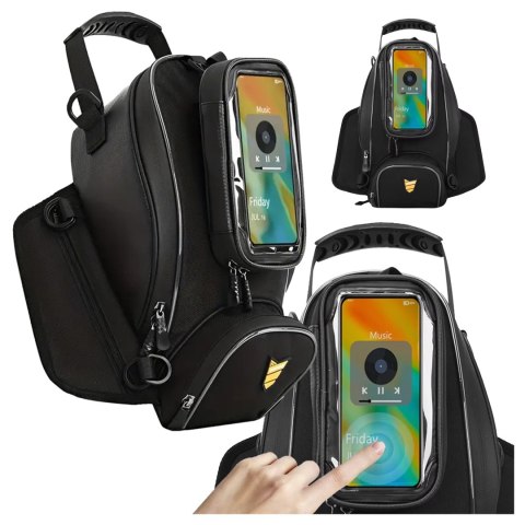 Sakwa Motocyklowa z Odczepianym Etui na Telefon, Wodoodporna Torba na Motor z Przegrodami i Mocowaniem na Zbiornik, Pojemna i Tr