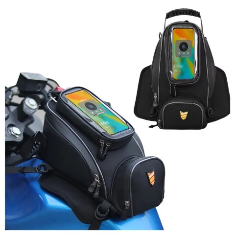 Sakwa Motocyklowa z Odczepianym Etui na Telefon, Wodoodporna Torba na Motor z Przegrodami i Mocowaniem na Zbiornik, Pojemna i Tr