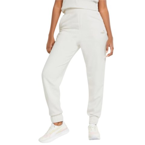 Spodnie damskie Puma ESS+ Embroidery High-Waist Pants FL kremowe 670007 99