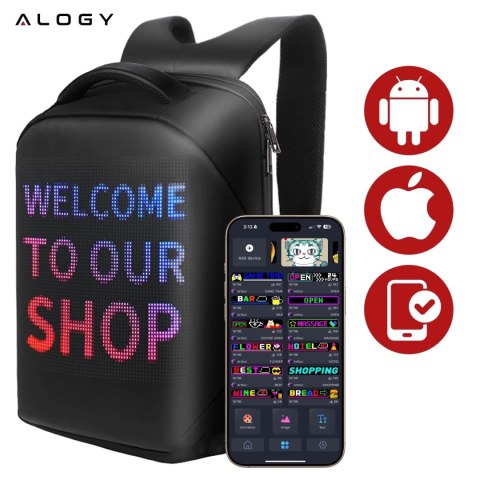 Plecak z oświetleniem LED RGB Alogy PixelBag™ Piksele bluetooth led telefon komórkowy sterowana aplikacją pixel Czarny