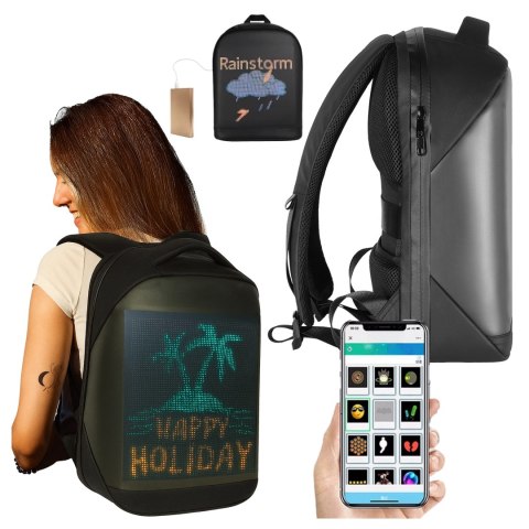 Plecak z oświetleniem LED RGB Alogy PixelBag™ Piksele bluetooth led telefon komórkowy sterowana aplikacją pixel Czarny