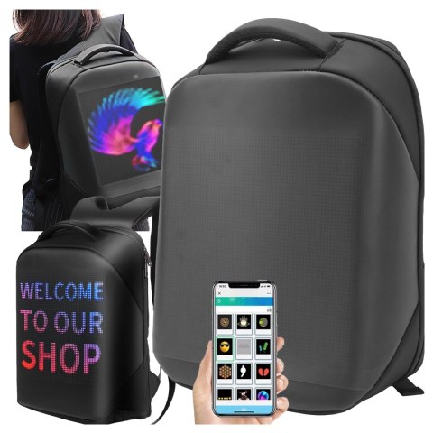 Plecak z oświetleniem LED RGB Alogy PixelBag™ Piksele bluetooth led telefon komórkowy sterowana aplikacją pixel Czarny