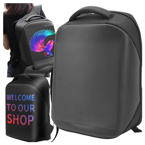 Plecak z oświetleniem LED RGB Alogy PixelBag™ Piksele bluetooth led telefon komórkowy sterowana aplikacją pixel Czarny