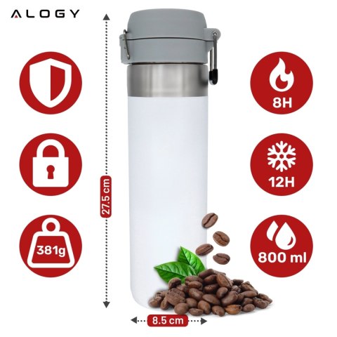 Kubek termiczny Termos Alogy ThermoGo™ 800ml Stalowy Szczelny Pakowny Podróżny do Kawy i Herbaty Sportowy Długo Trzymający Ciepł