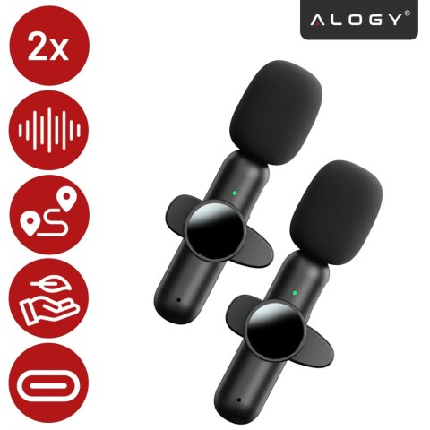 Mikrofon Bezprzewodowy 2x Zestaw - Lightning do iPhone, redukcja szumu, lekka konstrukcja, zasięg do 20 metrów - 2x Mikrofon Kra