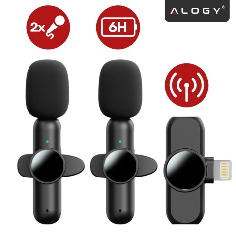 Mikrofon Bezprzewodowy 2x Zestaw - Lightning do iPhone, redukcja szumu, lekka konstrukcja, zasięg do 20 metrów - 2x Mikrofon Kra