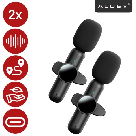 Mikrofon Bezprzewodowy 2x Zestaw - USB-C, redukcja szumu, lekka konstrukcja, zasięg do 20 metrów - 2x Mikrofon Krawatowy z Futer