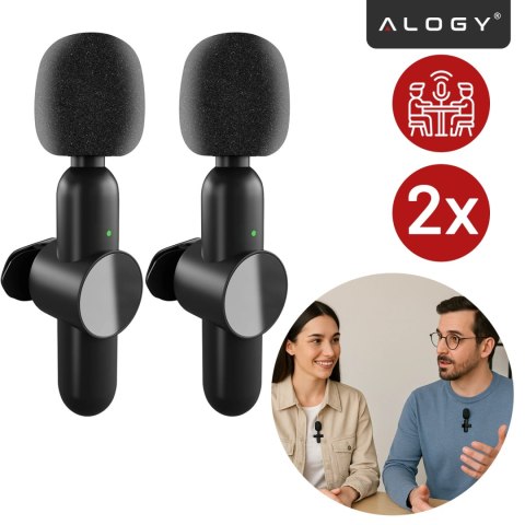 Mikrofon Bezprzewodowy 2x Zestaw - USB-C, redukcja szumu, lekka konstrukcja, zasięg do 20 metrów - 2x Mikrofon Krawatowy z Futer