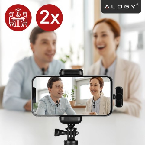 Mikrofon Bezprzewodowy 2x Zestaw - USB-C, redukcja szumu, lekka konstrukcja, zasięg do 20 metrów - 2x Mikrofon Krawatowy z Futer