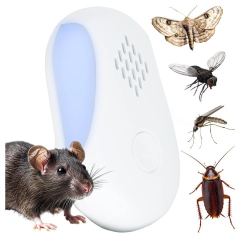Odstraszacz Szkodników do 250 m² Ultradźwiękowy do Gniazdka, Przeciwko Owadom, Komarom, Muchom, Myszom, Karaluchom, Bez Chemii, 